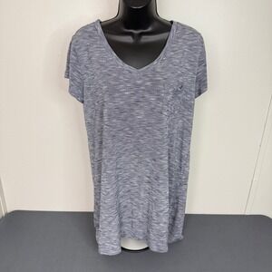 Tahari T-Shirt Womens Medium Blue Space Dye V-Neck Pocket Top WT1648-340-TSA